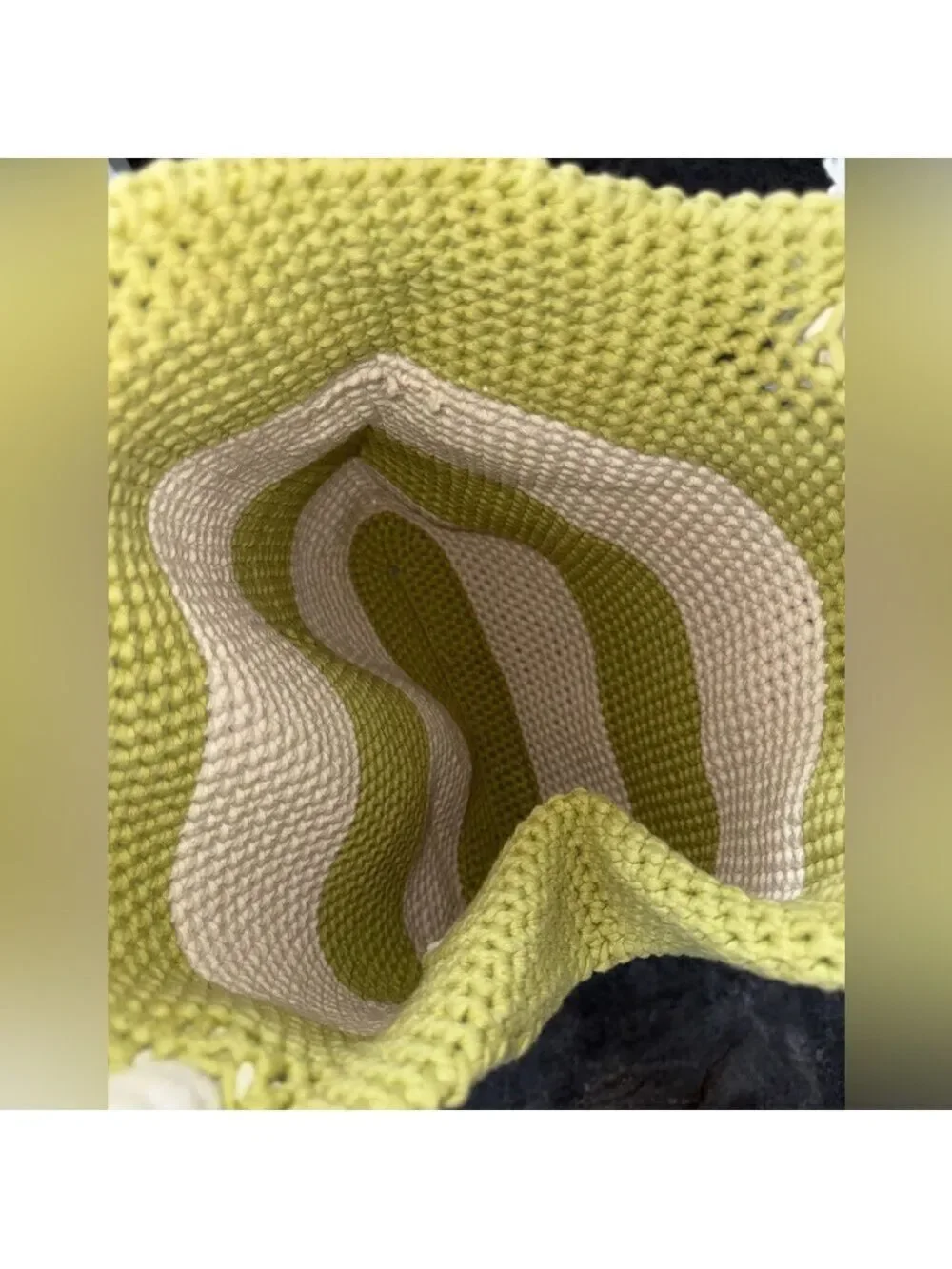 Knit Cream And Green Bag